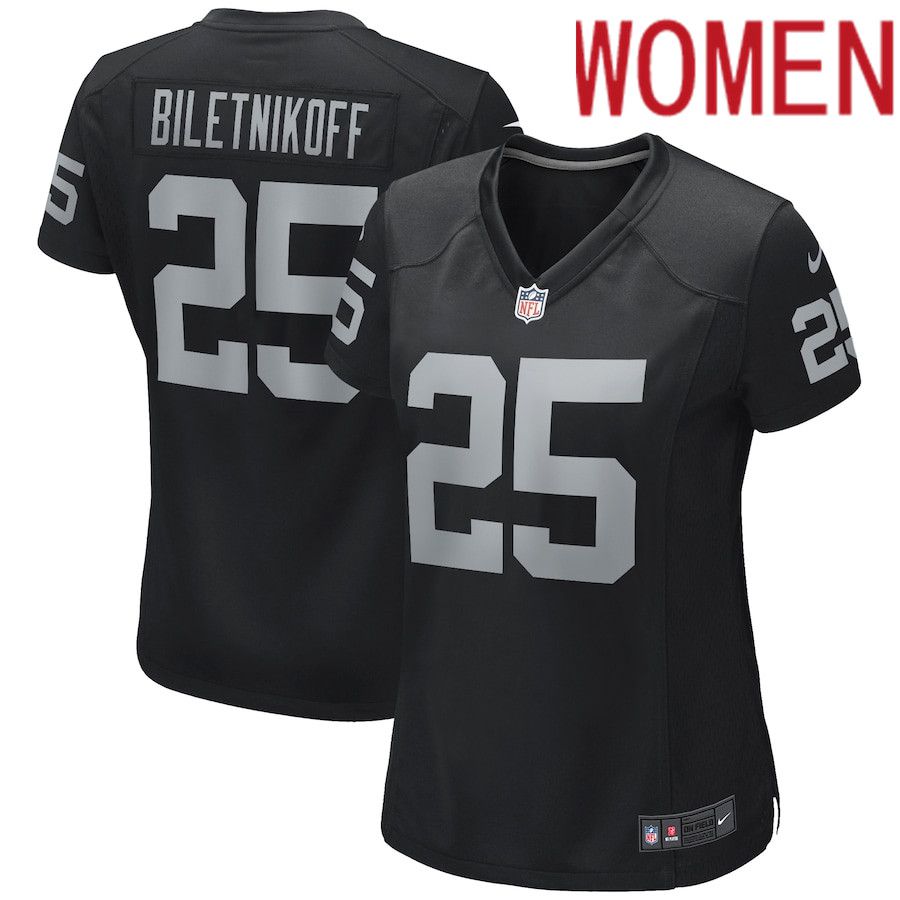 Women Oakland Raiders #25 Fred Biletnikoff Nike Black Game Retired Player NFL Jersey->women nfl jersey->Women Jersey